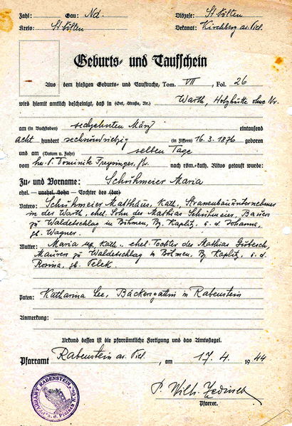 Datei:Maria Schuhmaier Geburtskunde.jpg