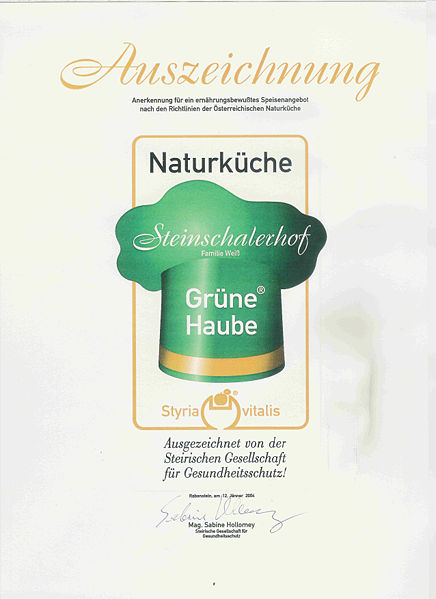 Datei:Grüne Haube Auszeichnung.jpg